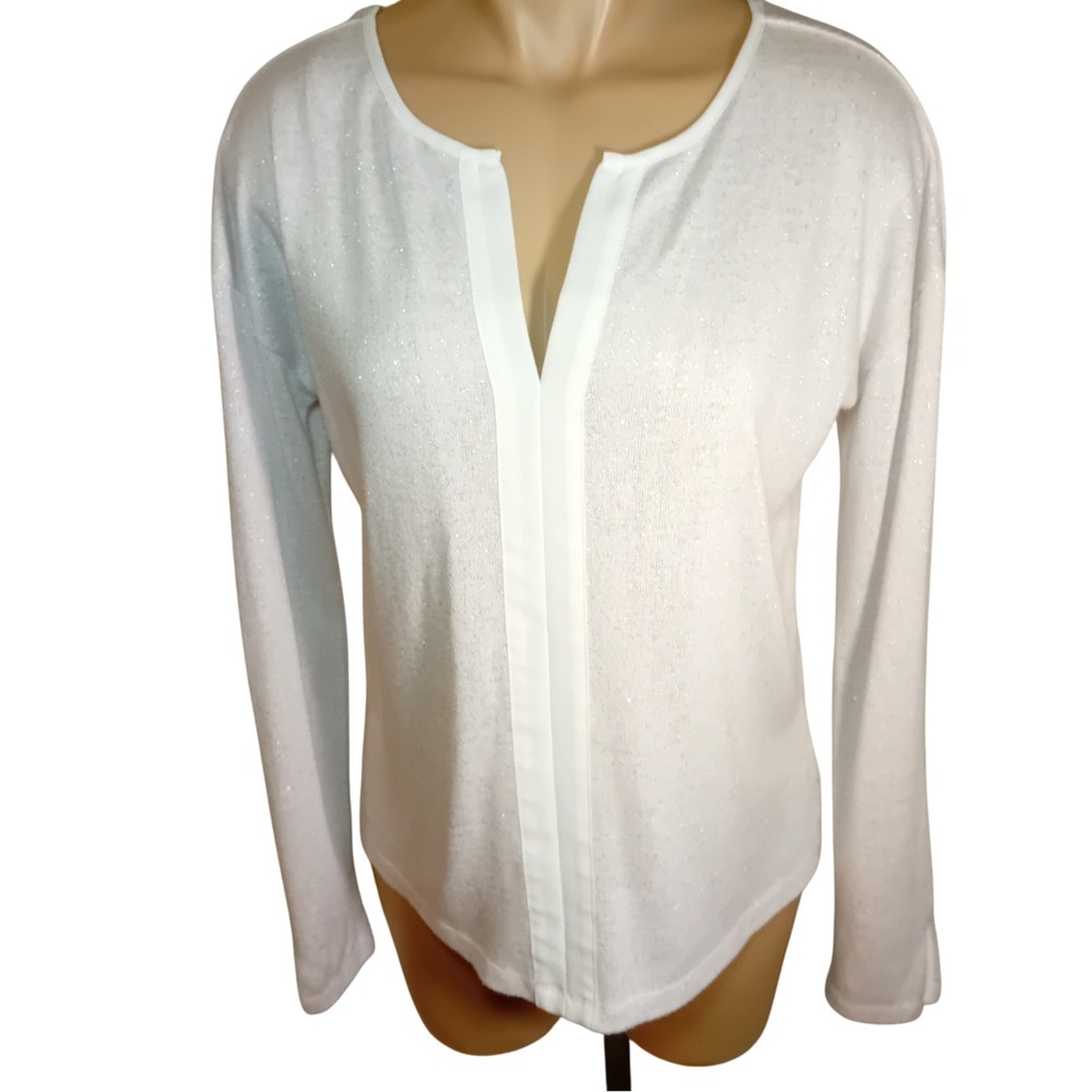 Sanctuary Off White Dyed Sparkle Knit V Neck Long Sleeve Top Minimalist M READ